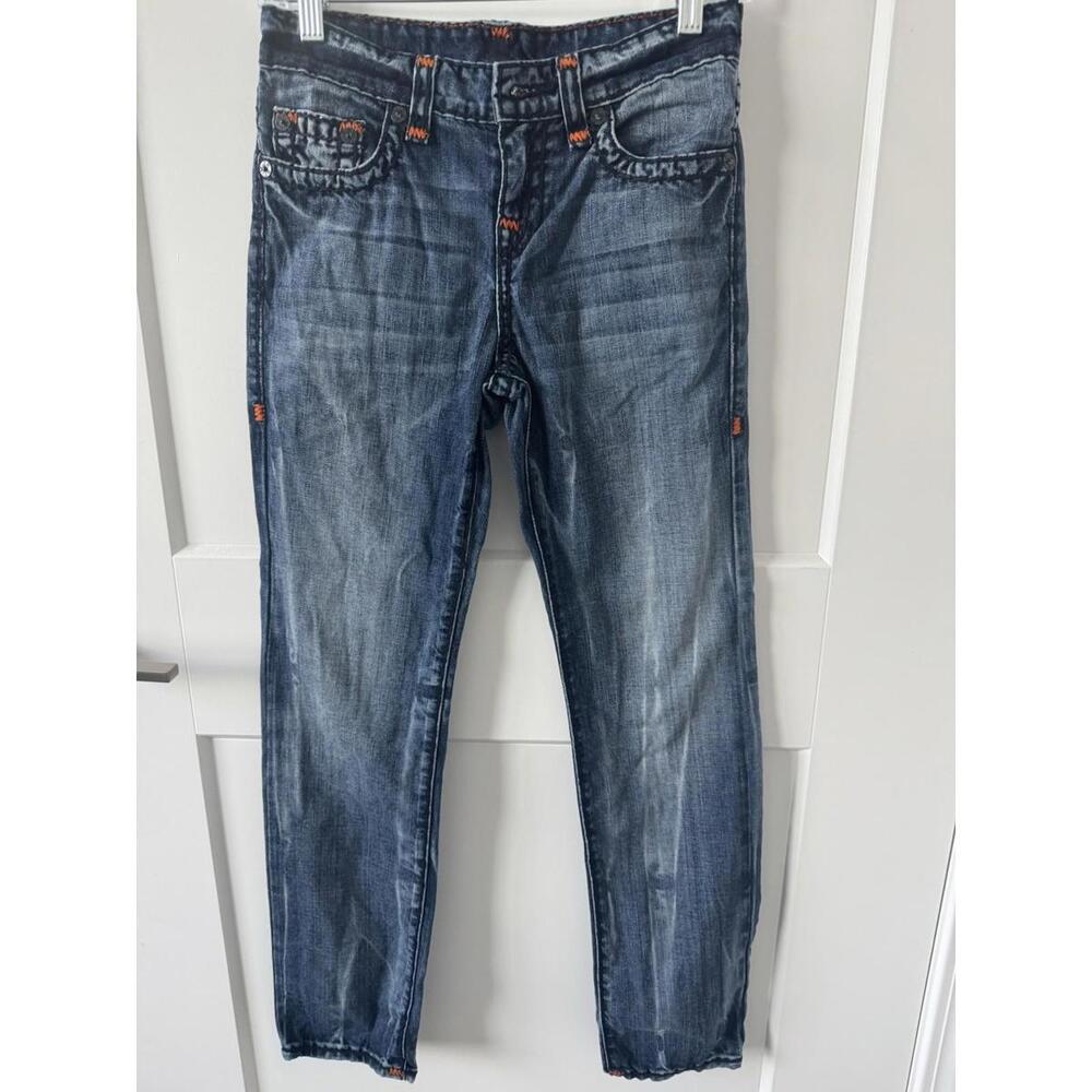True Religion Geno Super T Jeans Boys 12 Slim Fit Distressed Stitch Made Mexico